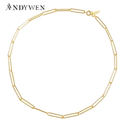 ANDYWEN 925 Sterling Silver Gold Geometric Chain Choker Square Necklace Adjustable Women Luxury 2020 Rock Punk 40cm Chains Jewe