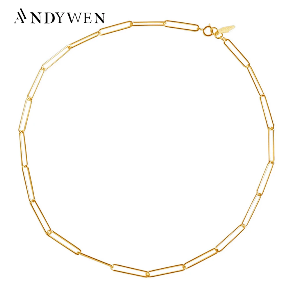ANDYWEN 925 srebro złoty łańcuch geometryczny Choker kwadratowy naszyjnik regulowany kobiety luksusowe 2020 Rock Punk 40cm łańcuchy Jewe