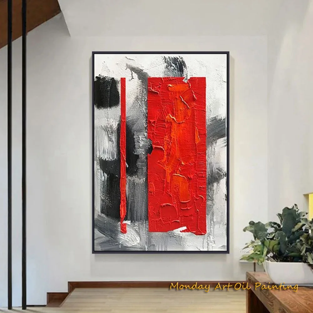 Hand Painted Oil Painting Colorful Abstract Acrylic Painting Yellow And Red Strips Home Decor Fedex Shipping Cost