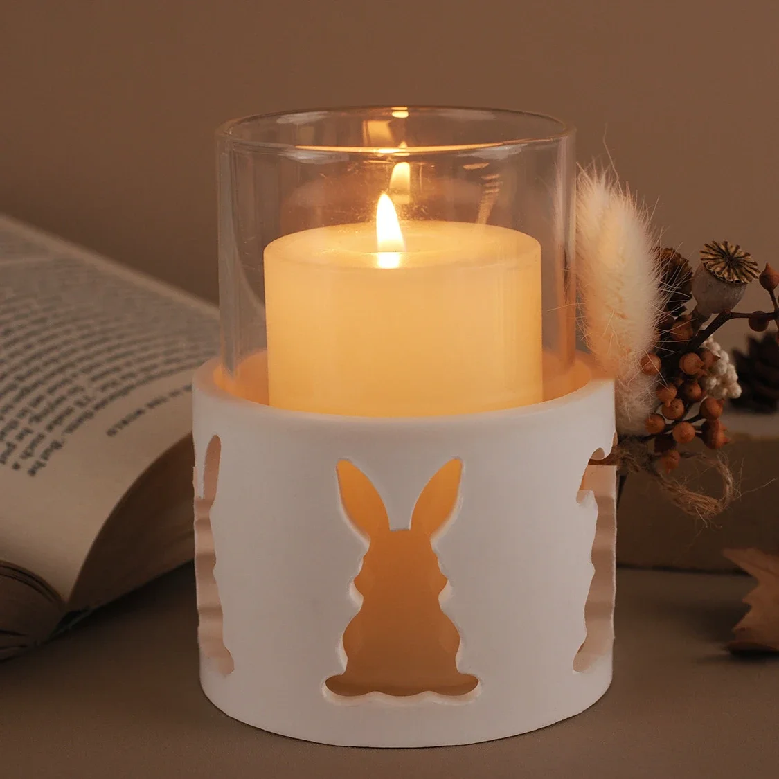 Hollow Rabbit Candle Holder Easter Bunny Candle Molds for DIY Making Polymer Clay Plaster Ornament Mold for Easter Home Decor