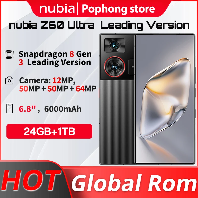 24g 1tb global rom nubia z60 versão ultra líder snapdragon 8 gen 3 ip68 6000mah 80w carga rápida 5g câmera inteligente telefone sob