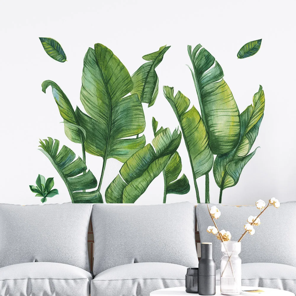 

M164 Green Banana Leaf Wall Sticker Kids Room Background Home Decoration Mural Living Room Wallpaper Funny Decal