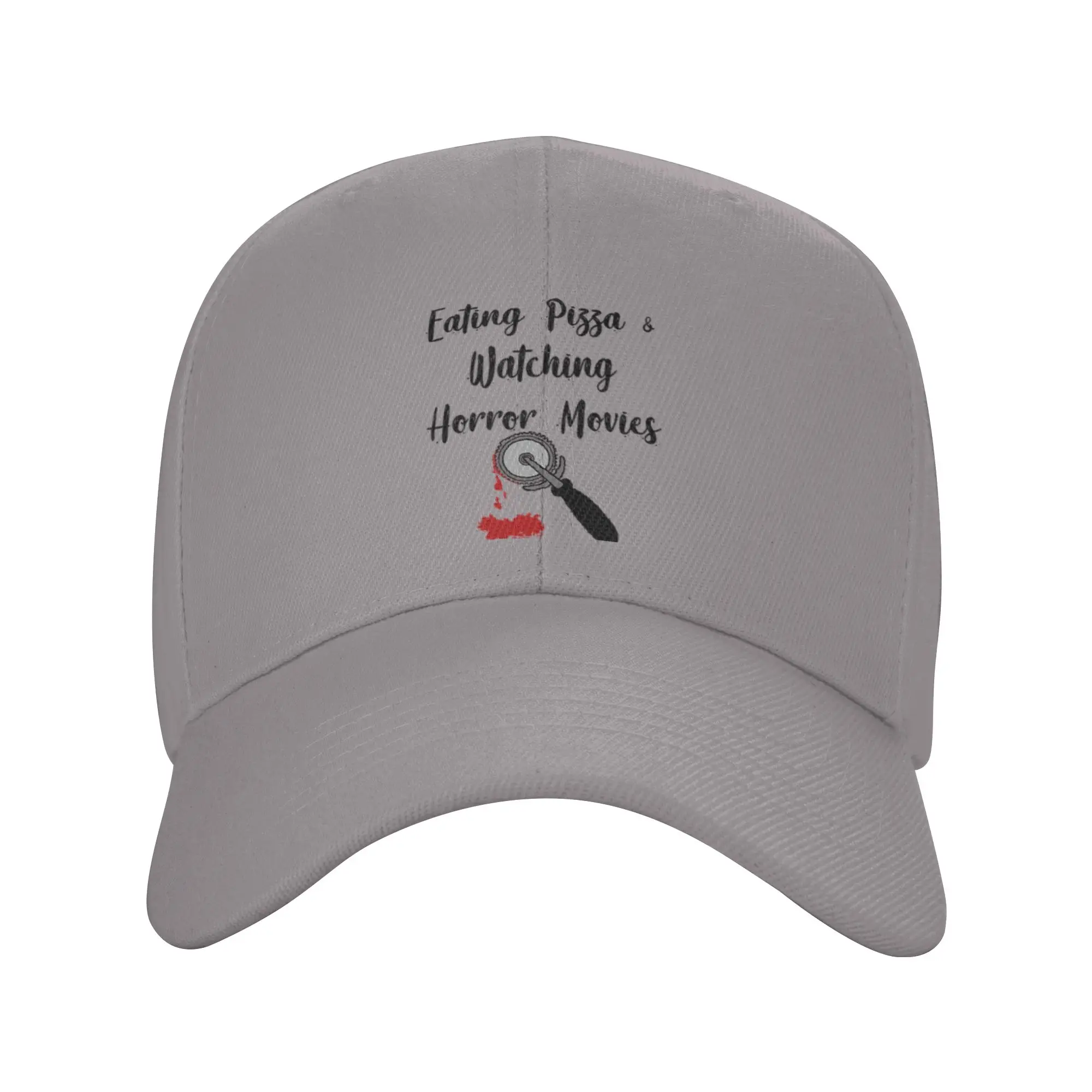 Eating Pizza And Watching Horror Movies Black Letters Trendy Baseball Cap Souvenir Printed Cap Headwear