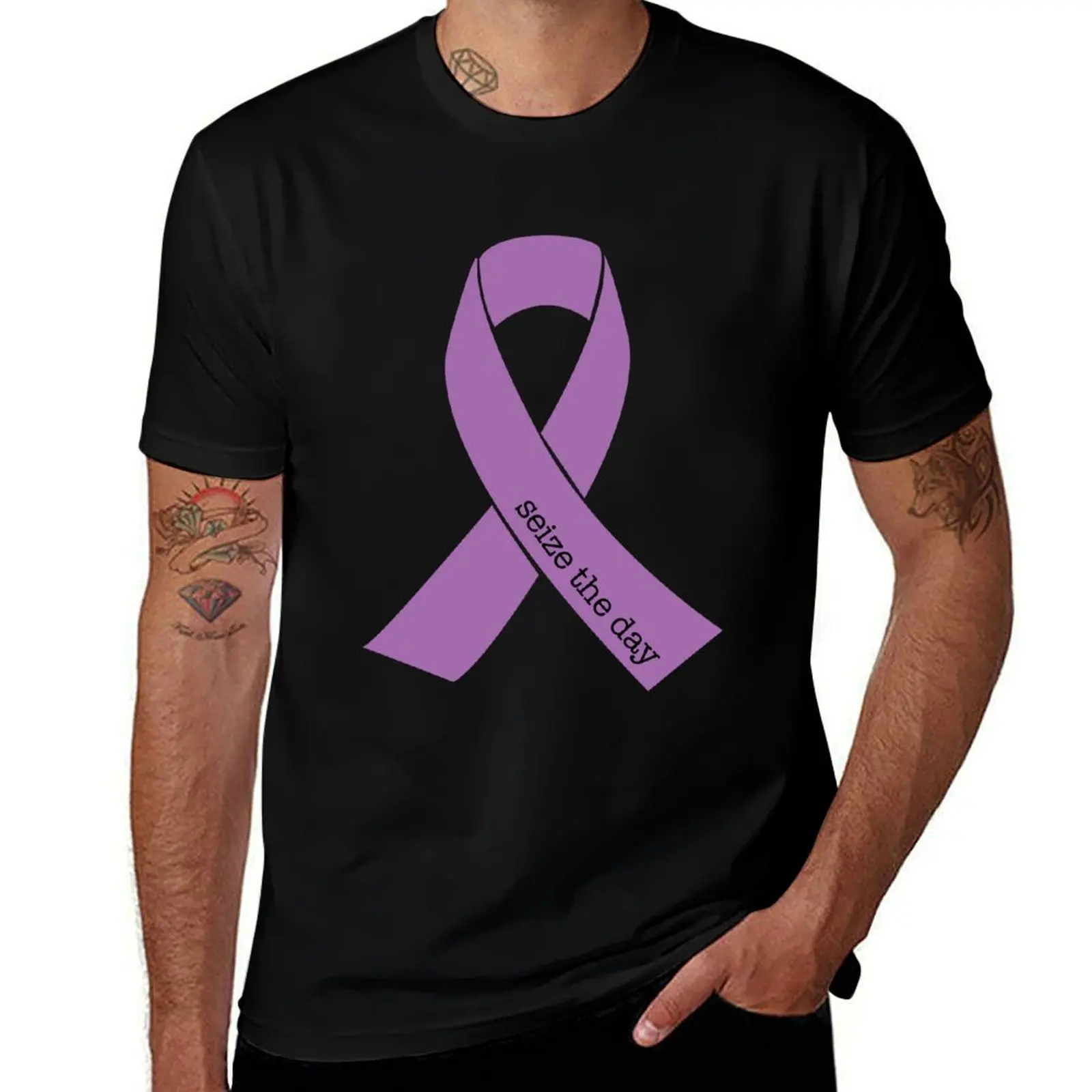 Seize the Day Epilepsy Awareness Ribbon T-Shirt Large Size Casual Tee Shirt T-Shirt