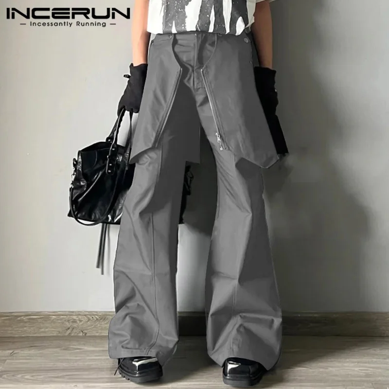 INCERUN 2024 Korean Style Trousers Pantalons Men\'s Deconstructive Design Pants Casual Streetwear Solid Wide Leg Pantalons S-5XL