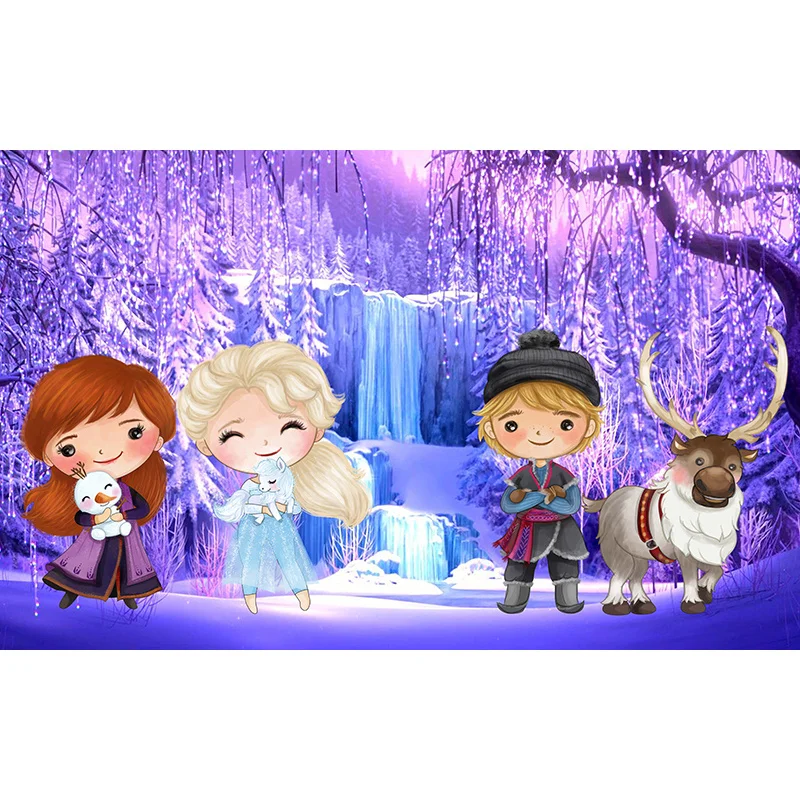 Disney Frozen Purple Ice Forest Cute Elsa Anna Girls Photography Blue Backdrop Custom Product Princess Birthday Photo Background