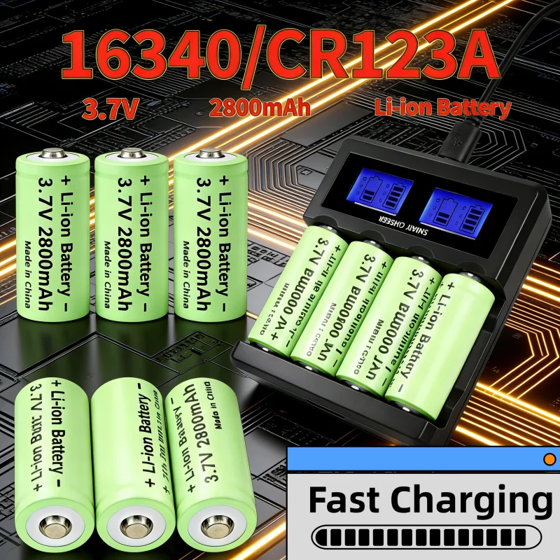 

16340 3.7V Rechargeable Li-ion Battery CR123A 2800mAh Rechargeable Batteries for Flashlight Laser Pen Small Electronic Devices