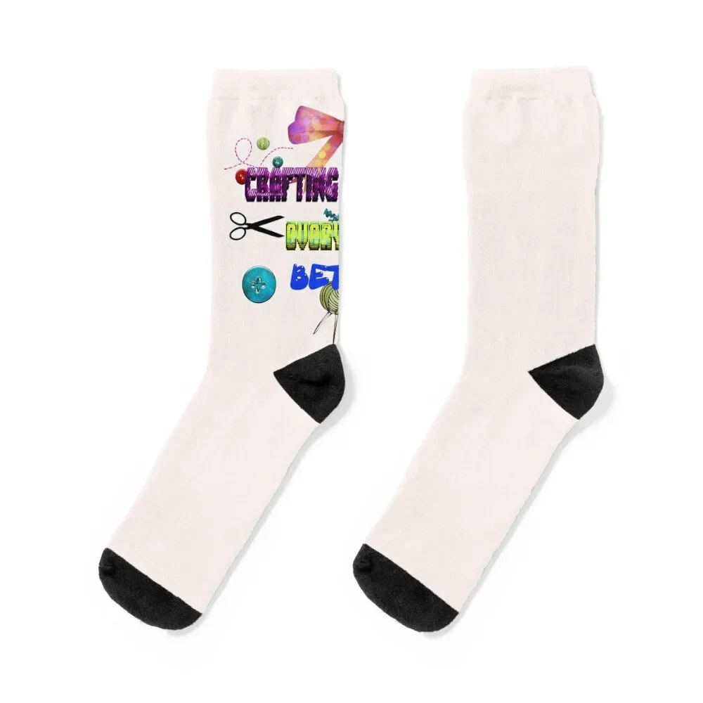 Crafting Makes Everything Better Socks japanese fashion halloween winter thermal anti-slip Socks For Men Women's