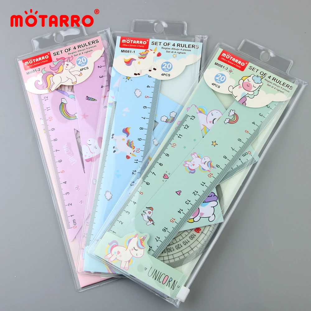 4 in 1 Cute Cartoon Ruler Stationery Set Multifunctional Combination Ruler Ruler Triangle Protractor Drawing