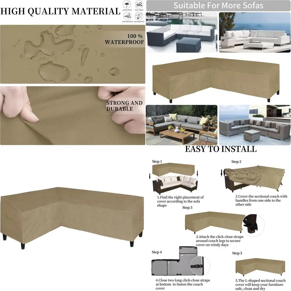 

L-Shaped Patio Sectional Sofa Cover, 83x104 Waterproof Outdoor Furniture Cover with Air Vent, Heavy Duty Garden Sofa Cover