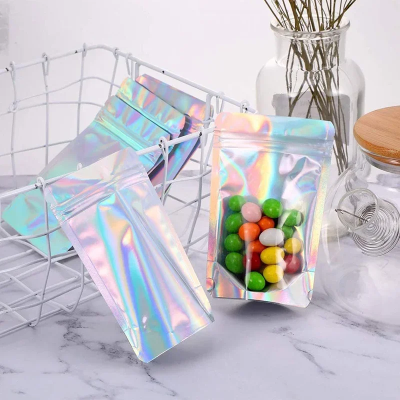 10pcs Re-sealablebagscolorful Laser Self-sealing Bags Necklace Earrings Jewelry Storage Bags Rainbow Color Plastic Packagingbags