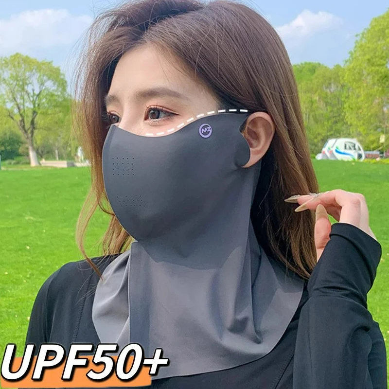 Women Summer UV Protection Neck Scarf Ice Silk Face Mask Cover Outdoor Wrap Cover Sports Cycling Sun Proof Sunscreen Dustproof