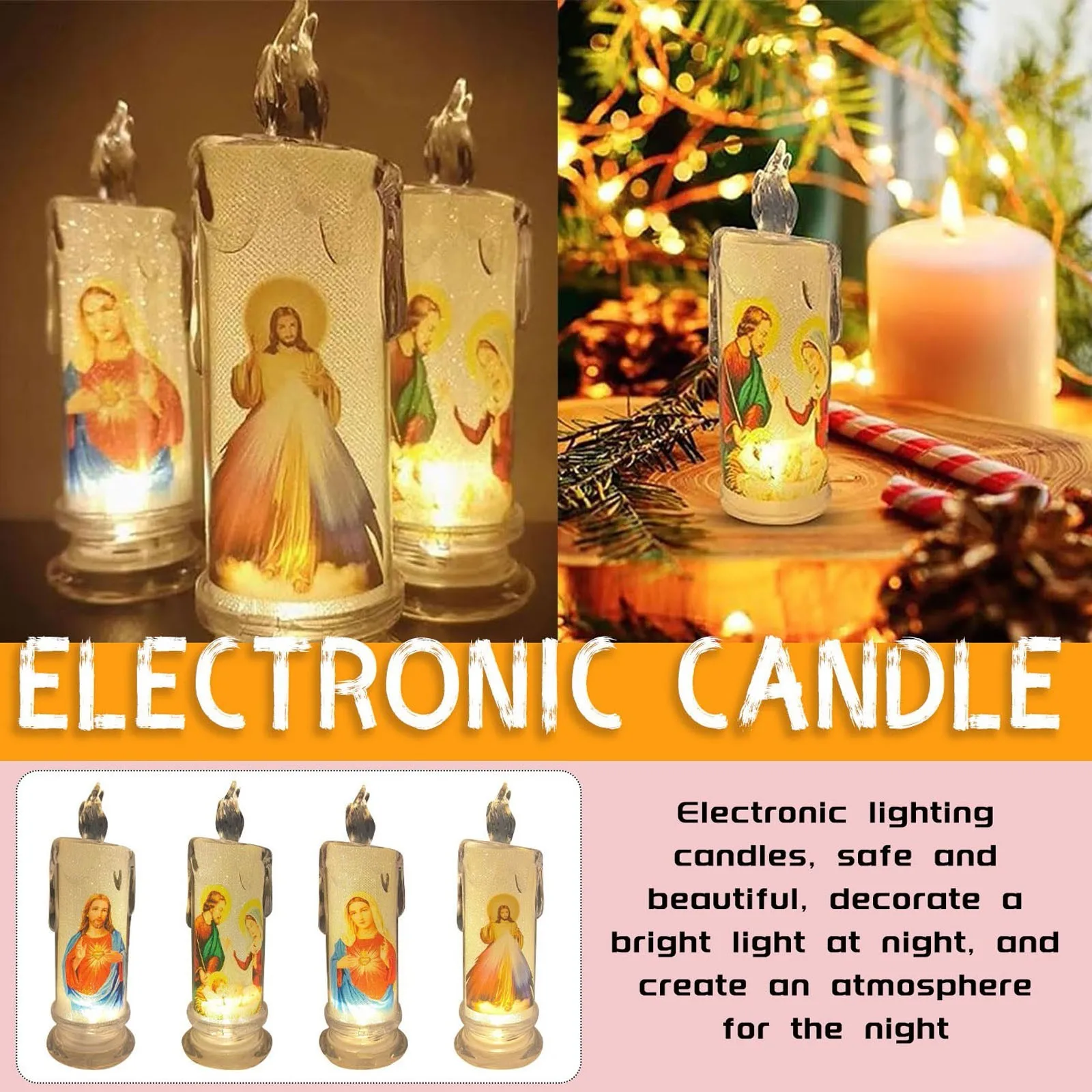 Jesus Catholic Christian Religious Ceremony Virgin Electronic Flameless LED Devotional Prayer Candles Light Religious Decoration