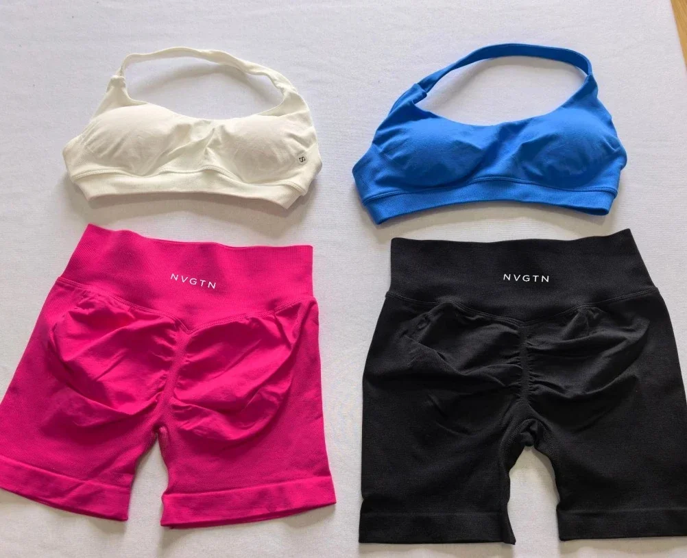 

NVGT Fitness Set Yoga Neck Bra and Yoga Shorts Set Summer High Quality Women's Sports Fitness Set Pilates Bra and Shorts Set