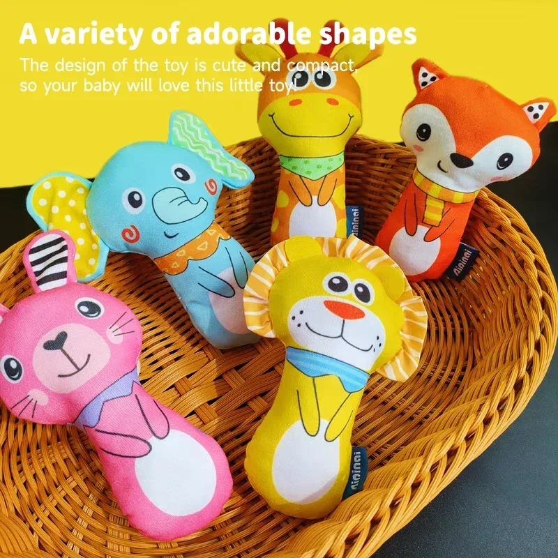 Baby Cartoon Animal Handheld Rattle Toys Squeaky Sound Placation Soothing Plush Grip Toys Newborns Soft Stuffed Animal Toys Gift