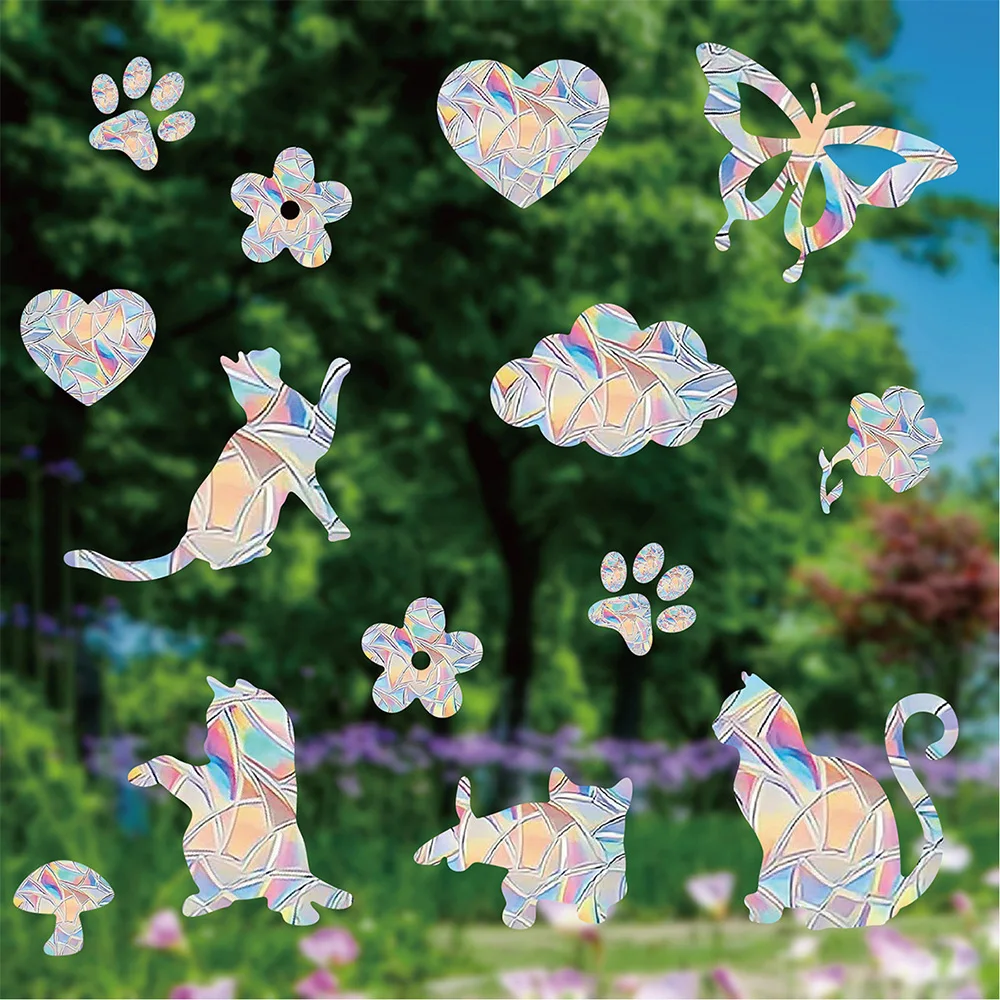 1 Set Rainbow Window Sticker Suncatcher Electrostatic Glass Sticker Bird Anti-collision Decals for Valentines Day New Year Decor