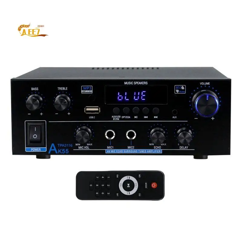 AEE7-Home Poweramplifier AK55 900W Max 2.0 Channel Rated Bluetooth Audio Hifi AMP Karaoke Music Player EU Plug
