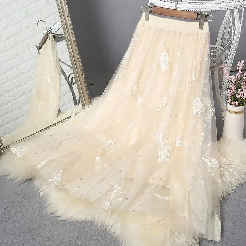 Mesh Models Autumn and Winter Female White Yarn Skirt Super Fairy Woman Skirts Faldas Jupe