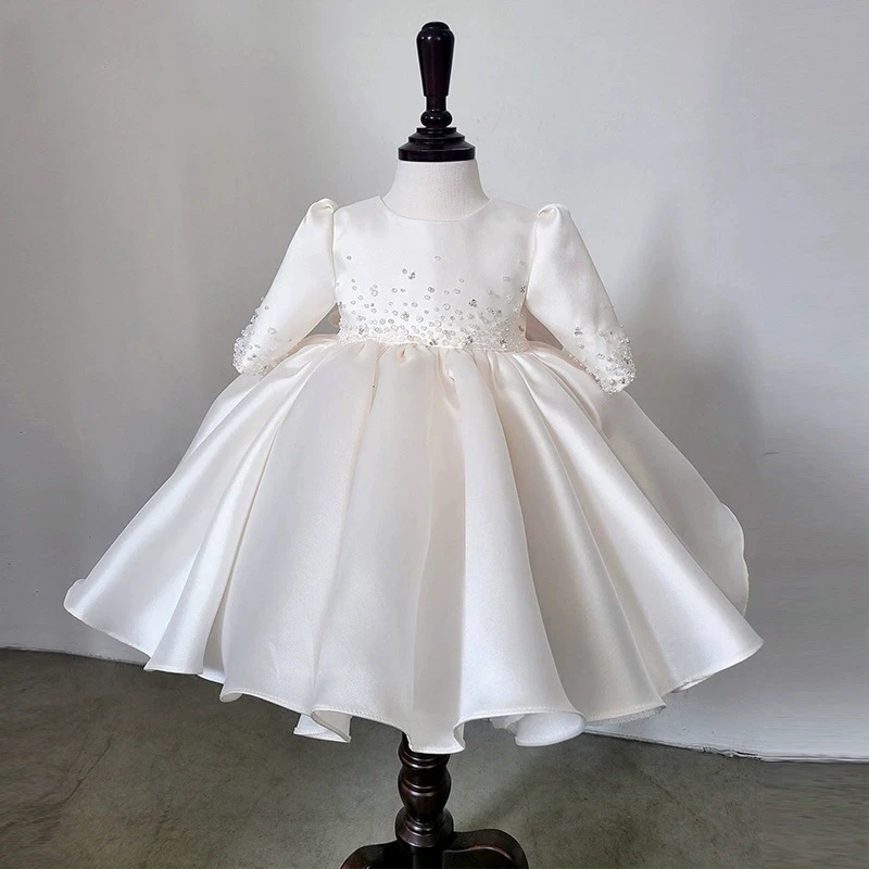 

Flower girl dress for wedding White Children First Communion Gown baby Birthday Baptism Easter Eid piano performance Party Gown