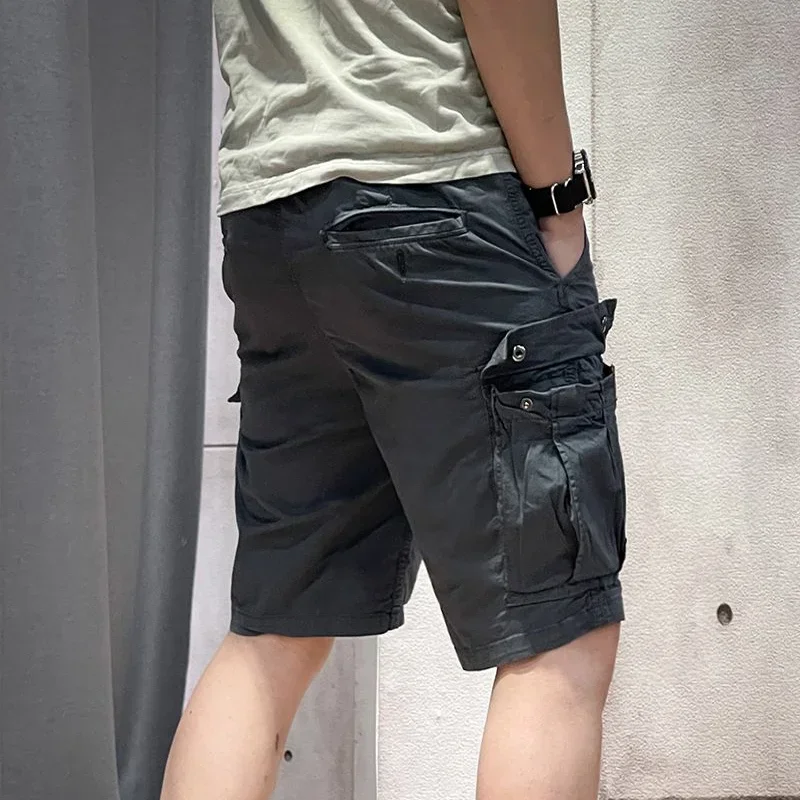 Male Bermuda Short Pants Half with Zipper Men\'s Cargo Shorts Draw String Strech New in Designer Comfortable Harajuku Loose Wide