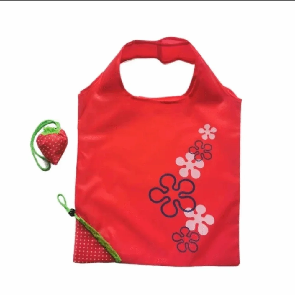 5pcs Large Capacity Foldable Strawberry Shopping Bags Random Color Eco-friendly Supermarket Tote Bags Nylon Grocery Bag Grocery