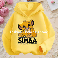 Lion King Simba Children Hoodie for Boys Thick Long Sleeve Clothing Autumn Cartoon Figure Girls Hoodies with Hat Sweatshirt