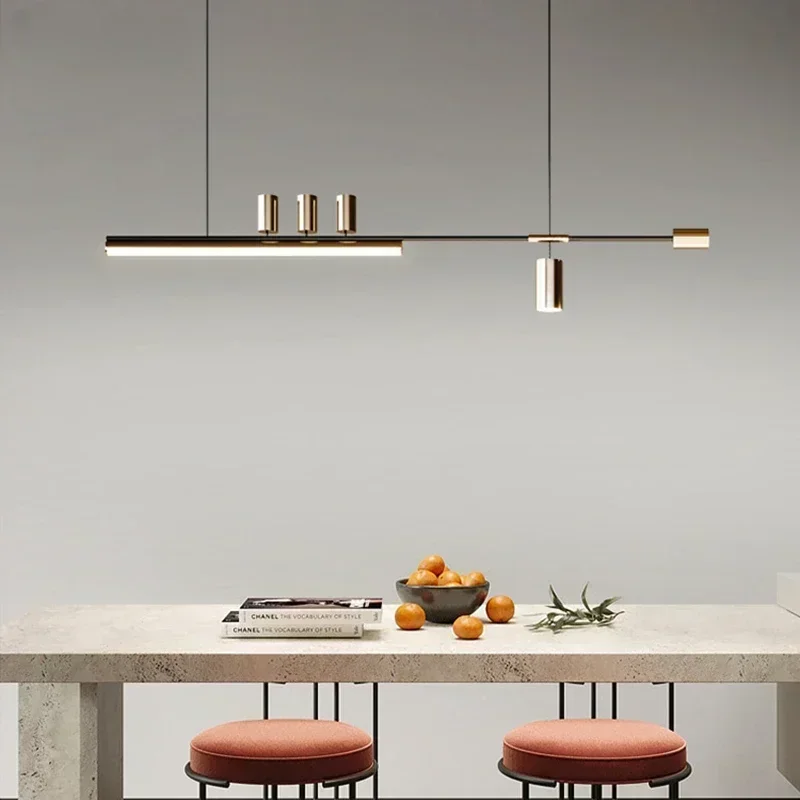 

Modern Minimalist Restaurant Pendant Light Luxury Simple Nordic Bar Table Spotlight Designer Creative Straight Strip Chandelier