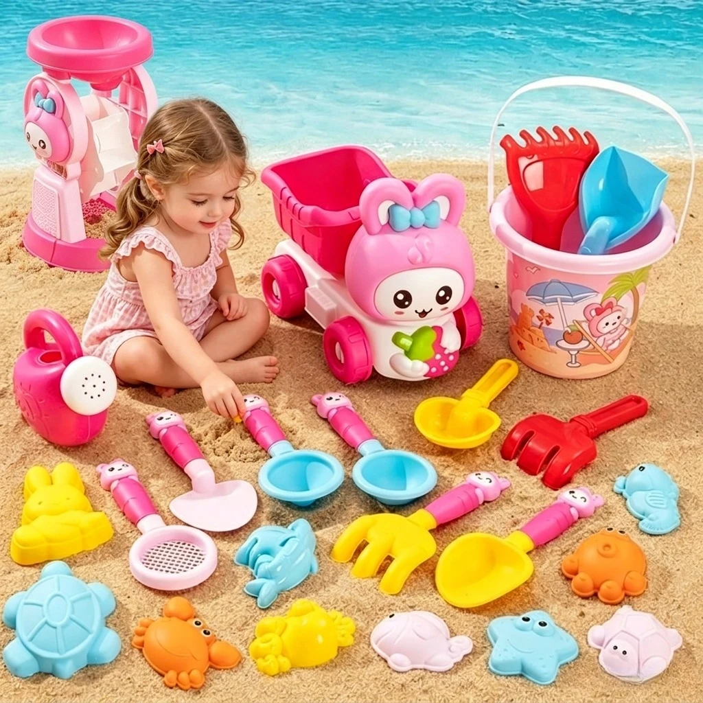 

Cartoon Beach Sand Toys Set for Kids with Shovel Rake Animal Sand Molds Water Toy Travel Outdoor Beach Toys for Girls Toddlers