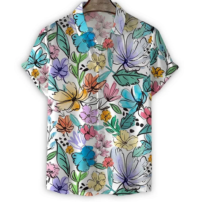 2024 New Hawaiian Casual Men's Lapel Shirt Bright Floral Print Daily Comfortable Men's Short Sleeve Top Loose Fashion