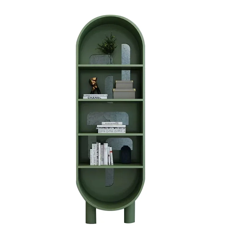Bookcase, display light luxury high-end shelves, study arched solid wood living room storage display cabinet