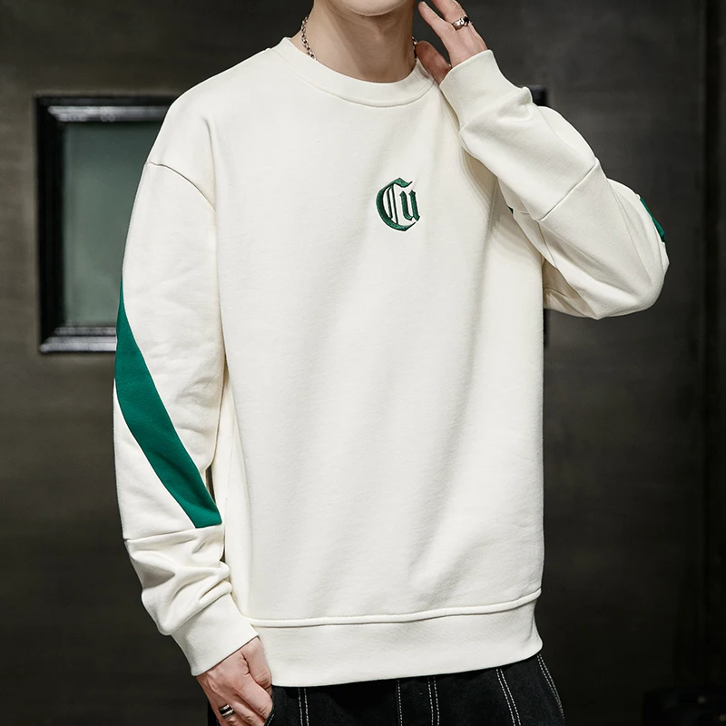 

Men's Solid Spring Autumn Crew Neck Embroidered Letter Lantern Long Sleeve Sports Hoodies Loose Office Lady Vintage Tops