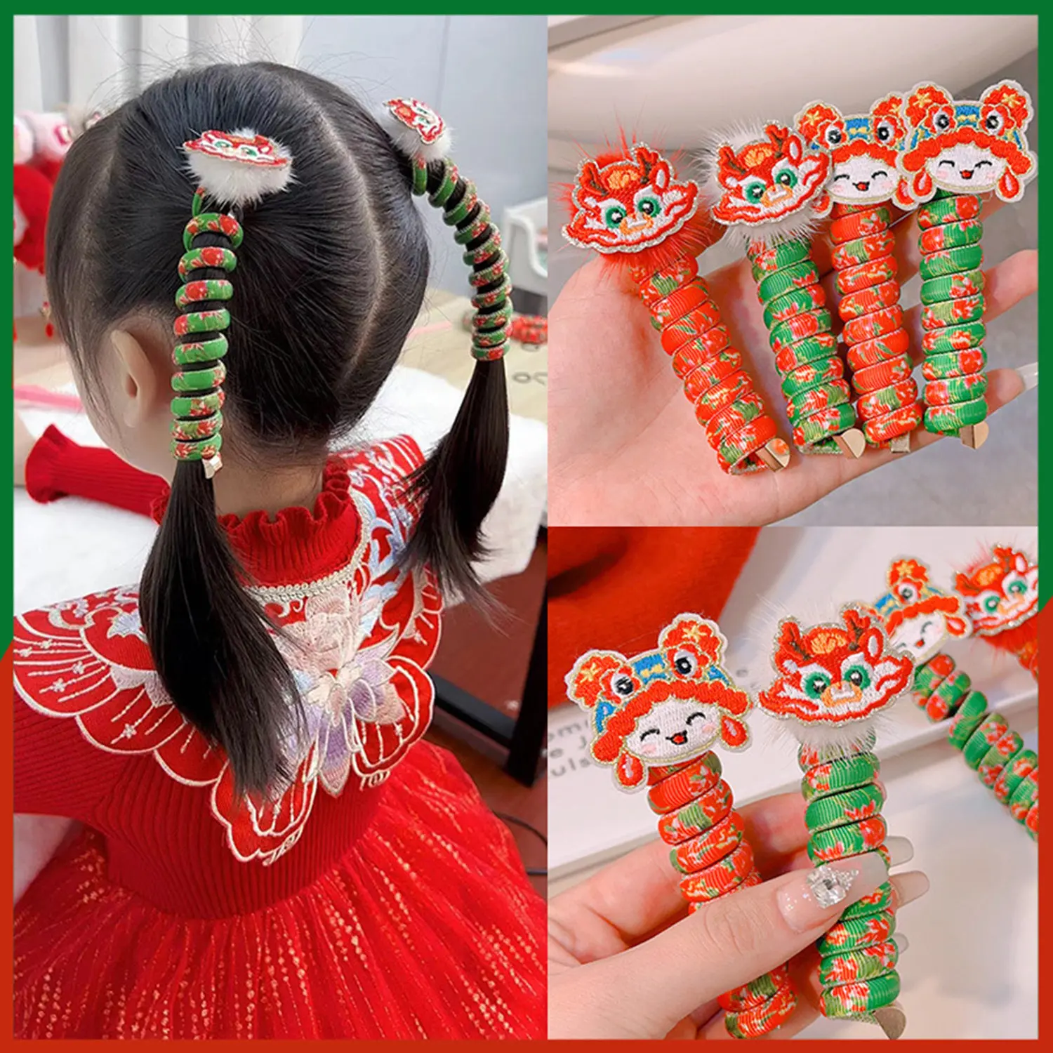 New Year Curly Telephone Wire Hair Tie For Children Cute Cartoon Dragon Hair Band Hair Accessories For Young Kids Hair Scrunchie view 4
