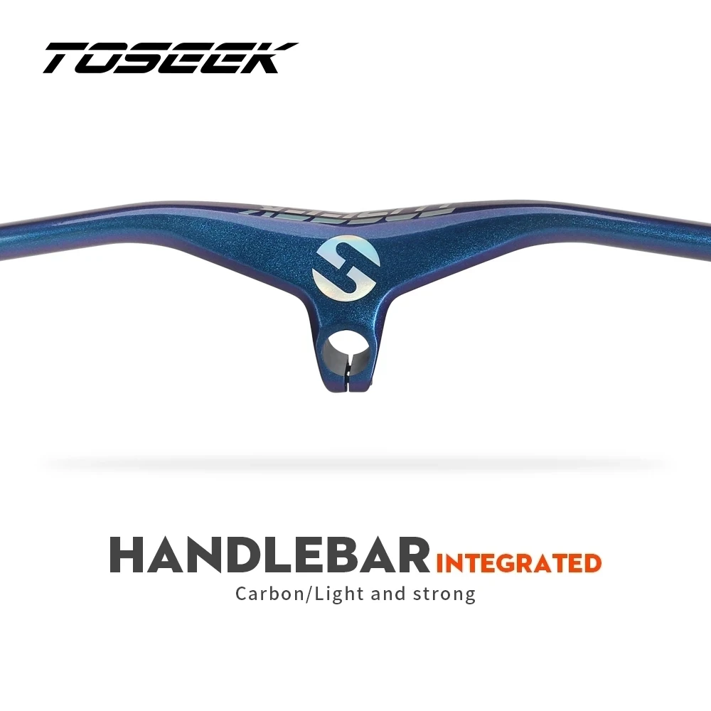 TOSEEK MTB Integrated Handlebar Stem -17 Degrees Carbon Fiber Bicycle Mountain Handlebar Parts Dazzle Blue to Purple Glossy