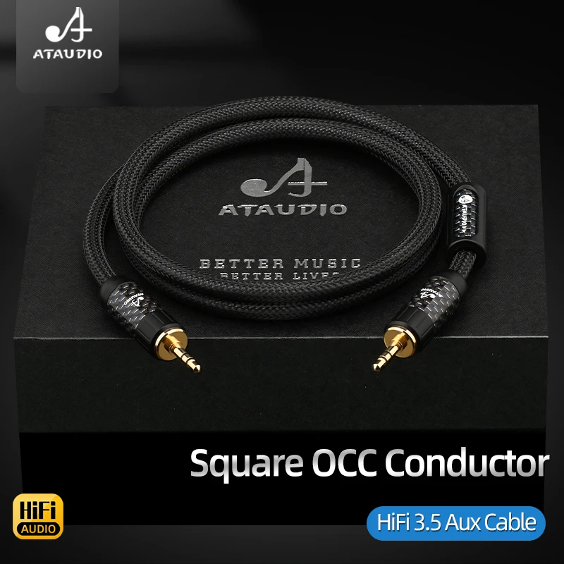 

ATAUDIO Aux Cable Stereo 3.5mm to 3.5mm Audio Cable Square OCC 3.5mm Jack Car Aux Cable for Phone Speaker TV