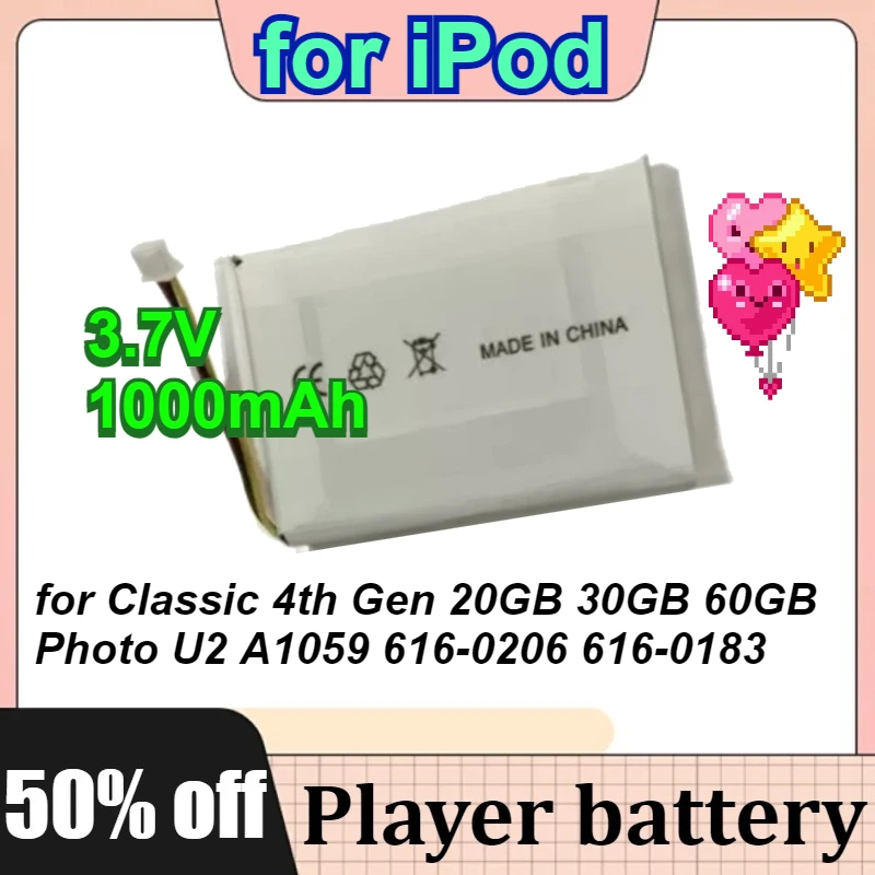 

3.7V 1000mAh Replacement Battery for iPod Classic 4th Gen 20GB 30GB 60GB Photo U2 A1059 616-0206 616-0183