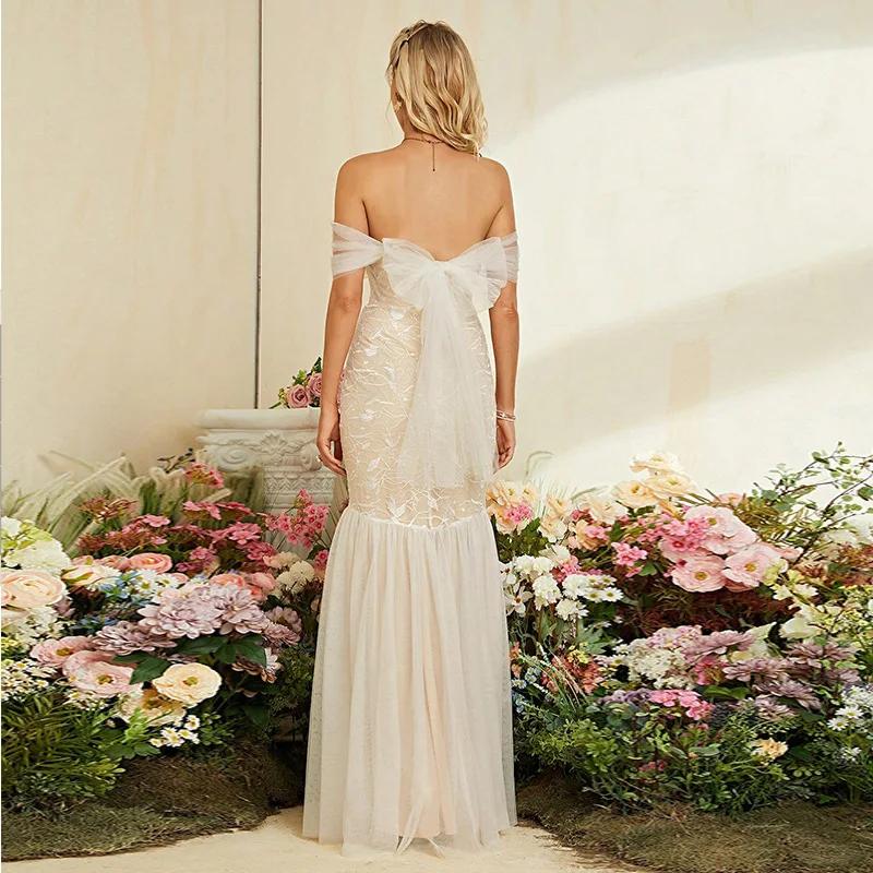 원 숄더 라이트 웨딩 드레스, 프렌치 레이스 피쉬테일 야외 베일, 단순한 기질, 숲 스타일 슈퍼 요정 환영