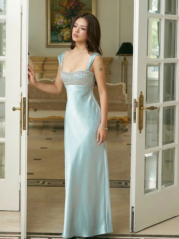 Nibber Elegantes Trägerkleid für Damen, tiefer Ausschnitt, Patchwork, klassischer Abend, sexy Fleck, Valentinstag, Dating, schlankes Kokette, langes, figurbetontes Kleid