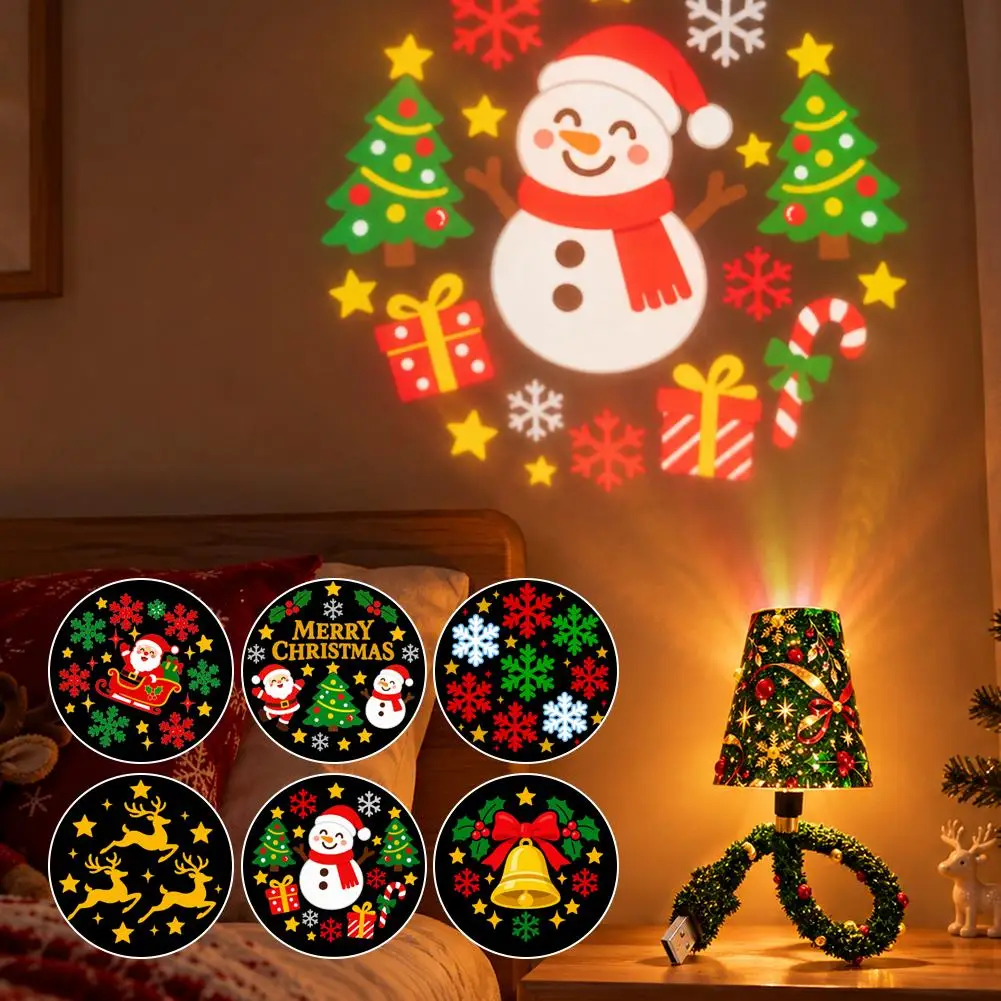 Christmas Pattern Projector Light, USB Flexible Xmas Decor Lamp, 6 Slides Projection Light for Indoor Christmas Party Decor