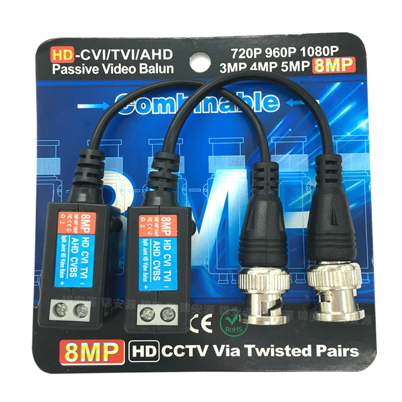 Transmissor Hd Twisted Pair, Single Channel, Conexão passiva Parafuso, Monitoramento BNC para Network Line Transceiver, 8MP