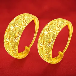 Ladies' Earrings 9999 24K Real Gold Starry Sky Carved Earrings Earrings Earrings Gold Meteor Shower Round Ear Buckle Jewelry