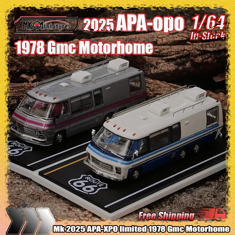 

New Stock Mk 1:64 2025 Apa-Xpo Limited 1978 Gmc Motorhome Simulation Resin Miniature Model Custom Children'S Toy Gift Collection