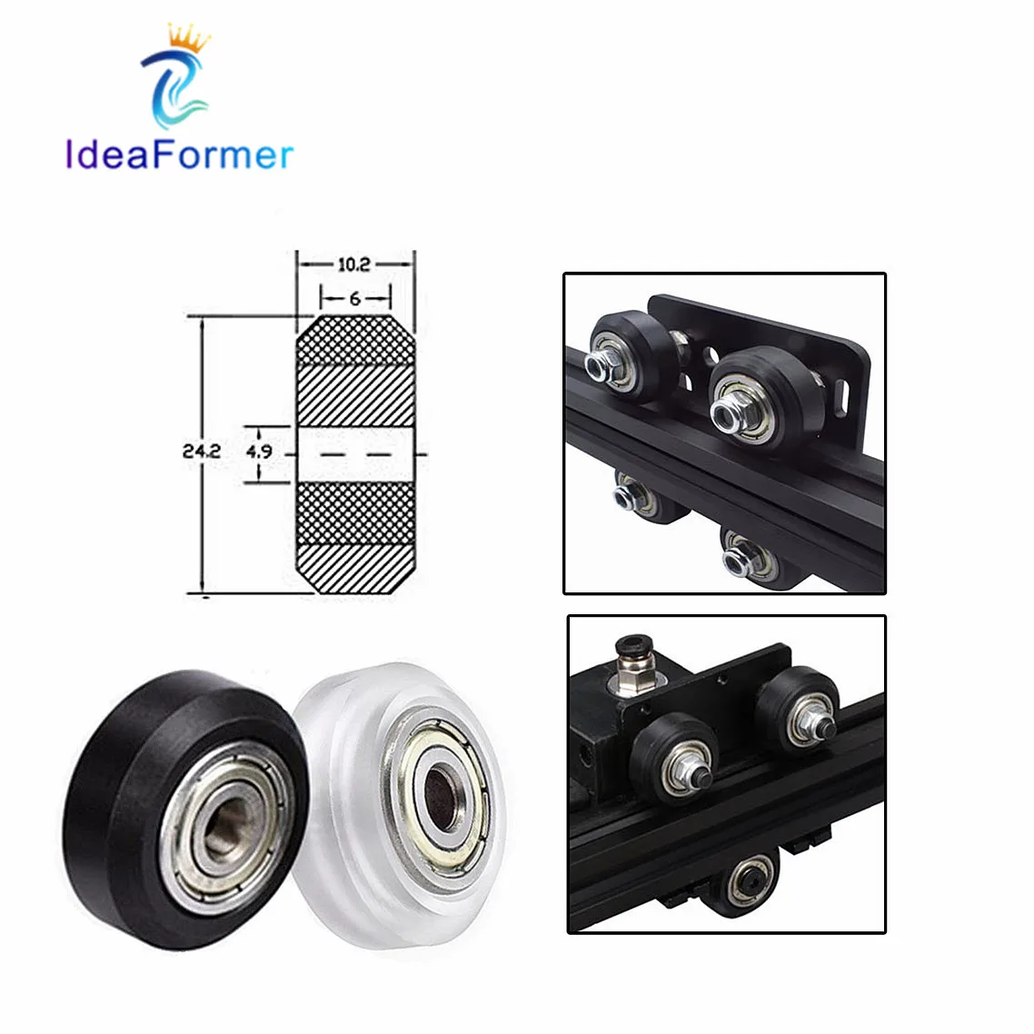 5Pcs Openbuilds Wheel CNC Black Clear Polycarbonate V-groove 625ZZ Bearing POM Plastic Wheel for CNC 3D Printer Accessories