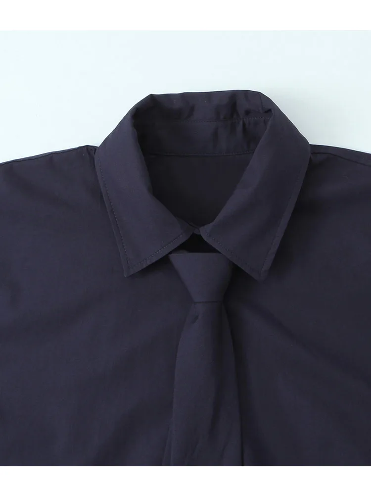 Damska koszula codzienna 2025, damska jesienna moda, koszula z długim rękawem, jednolity kolor, zapinana na guziki, z wiązaniem, elegancka koszula damska w stylu high street.