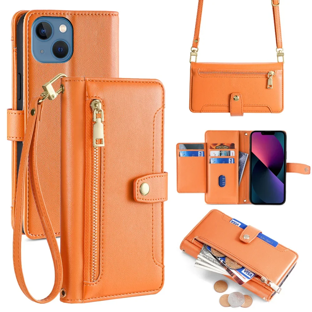 

Suitable for iphone14 Flip Phone Case 13promax Japanese and Korean Cross-body Lanyard 12pro Multi-function Card 11 Leather Cover