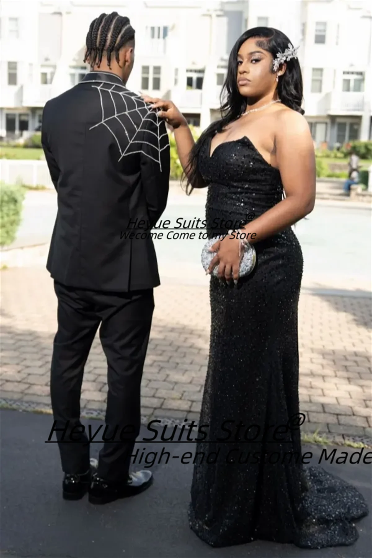 Shiny Beading Groom Wedding Tuxedos Customized Slim Fit Shawl Lapel Formal 2 Pieces Sets Male Party Prom Blazers Costume Homme