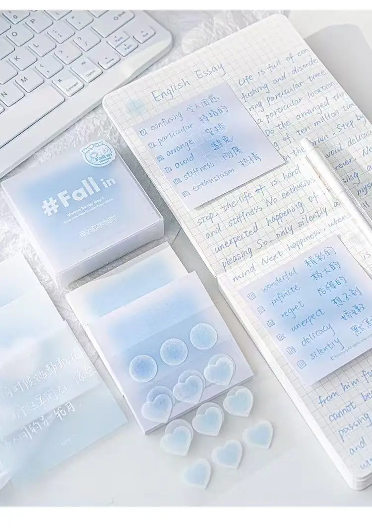 Multifunktionales Haftnotizblock-Set mit Farbverlauf, Frisches Design, Schwefelsäurepapier-Innenseiten, Haftnotizen im Block – Detail 3