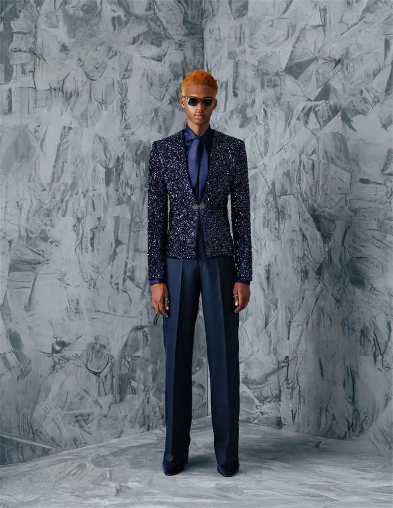 

High Quality Shiny sequins 2-piece Men's Suit Delicate Performance outfit Party Gowns Celebrity Gowns Special Occasion Gowns