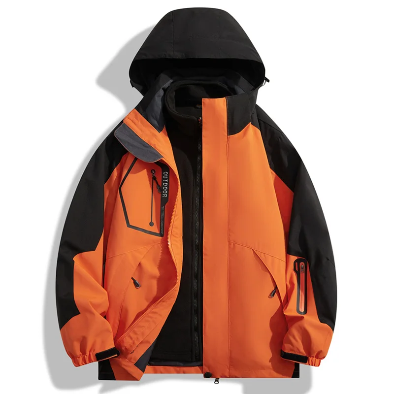 Autumn Winter Thickened Three In One Outdoor Jacket Unisex Couple Windproof Water Resistant Detachable Fleece Liner Two Piece