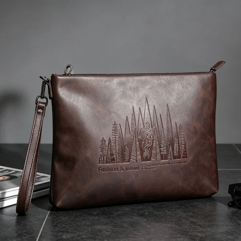New Fashion Clutches Men Retro Chic Clutch Bag For Men Large Capacity Letter Print Handbag Male Soft Leather Wrist Bags Purse