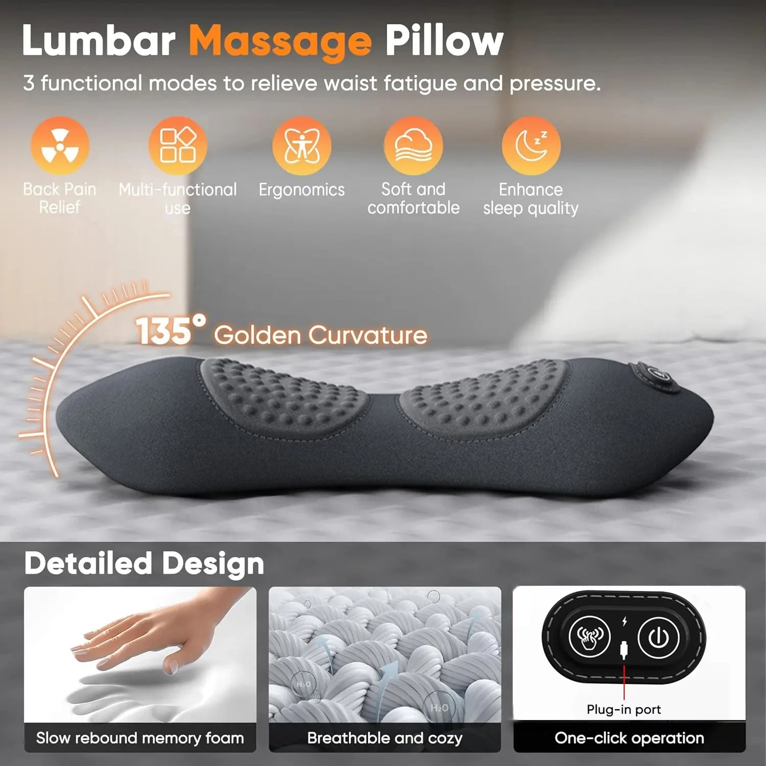 Back Pillow Bed Sleeping Waist Protection Pad Lying Flat Waist Relief Waist Support Heating Vibrating Electric Massage Pillow